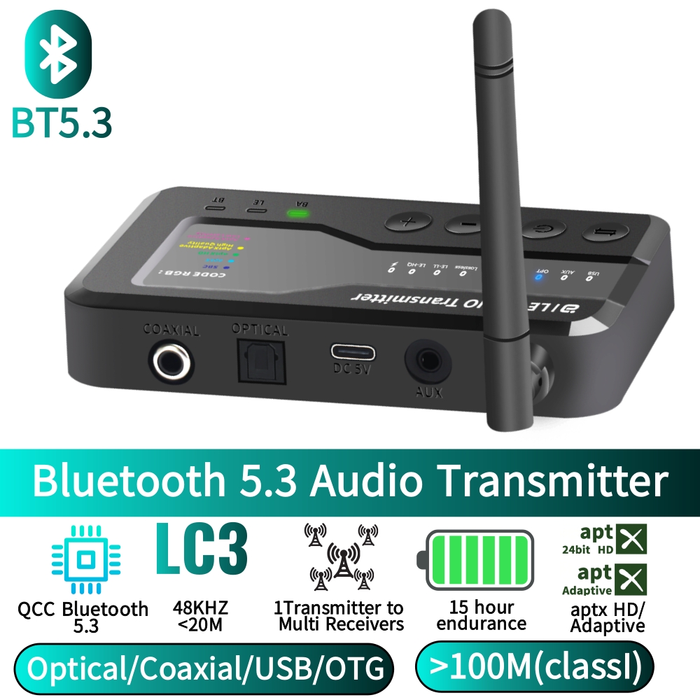 Bluetooth Adapter Receiver - 블루투스 5.3 오디오 송신기, 80M 거리,