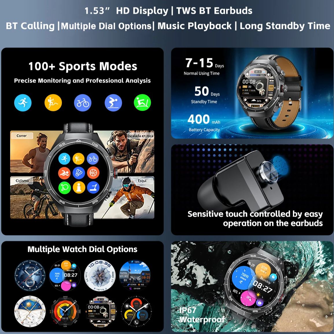 NFC 헤드셋 스마트워치 2 in 1 TWS 무선 헤드 - Sports Earphone Hook 리뷰 및 가격